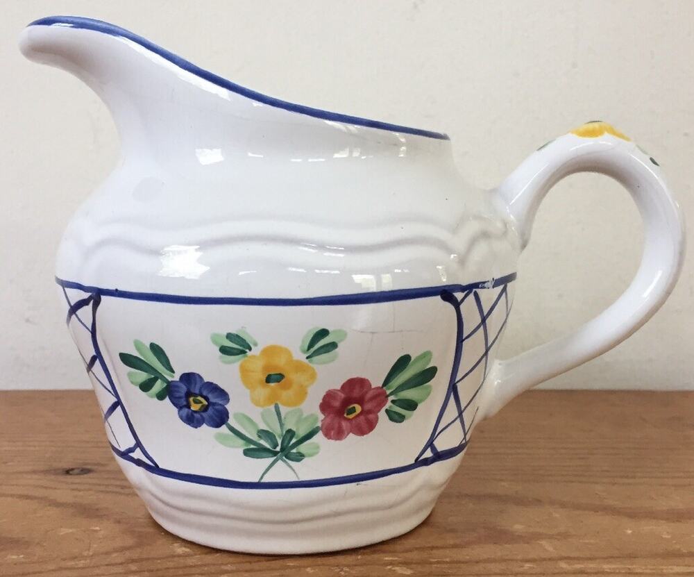 Vintage Herend Village Pottery Lattice Hill Handpainted Creamer Small Pitcher